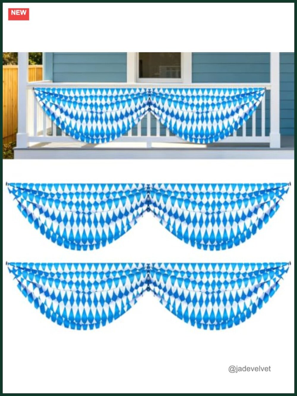 2Pc Oktoberfest Bunting Fabric Banner Party Decor Blue Checkered